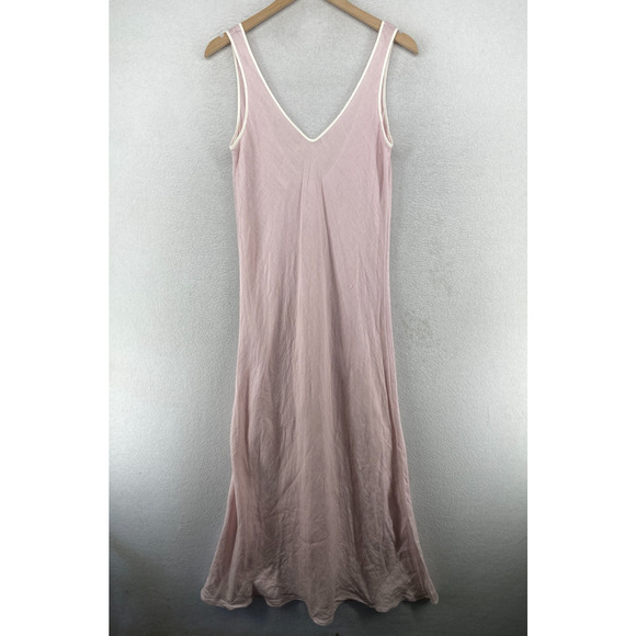 CHRISTINE VANCOUVER Nightgown M 100% Linen Bias Cut Sleeveless Long Maxi Pink - Picture 1 of 11